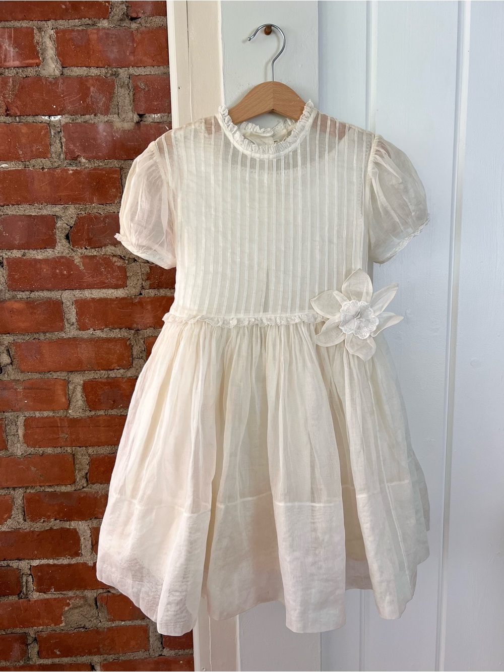 Vintage 80s Heirloom Flower Girl Dress Organza Lace Party Dress with Slip 4T